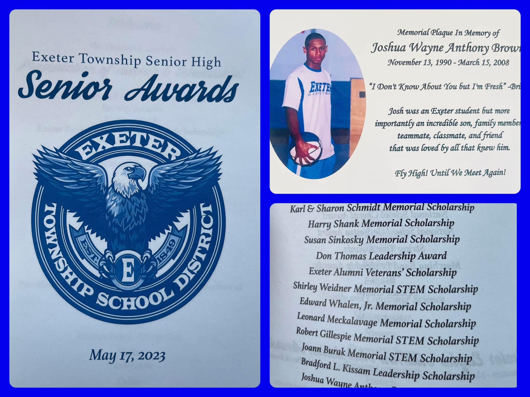 Josh Brown Memorial Plaque and Scholarship materials